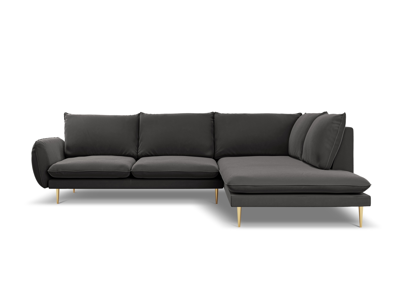 Cosmopolitan Design Ecksofa Vienna 6-Sitzer Samt Bluvel Dunkelgrau Melange Rechts Beine Gold