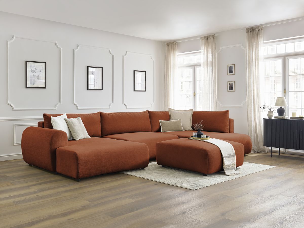 Bobochic Lucien Wohnlandschaft mit Pouf Stoff Orange Ecke links