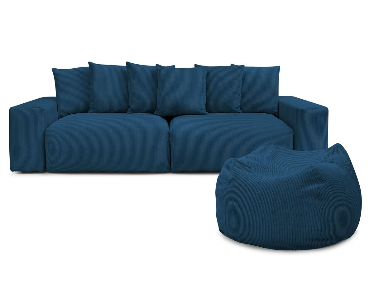 Bobochic Voltaire Sofa 5-Sitzer mit Pouf Cordsamt Dunkelblau