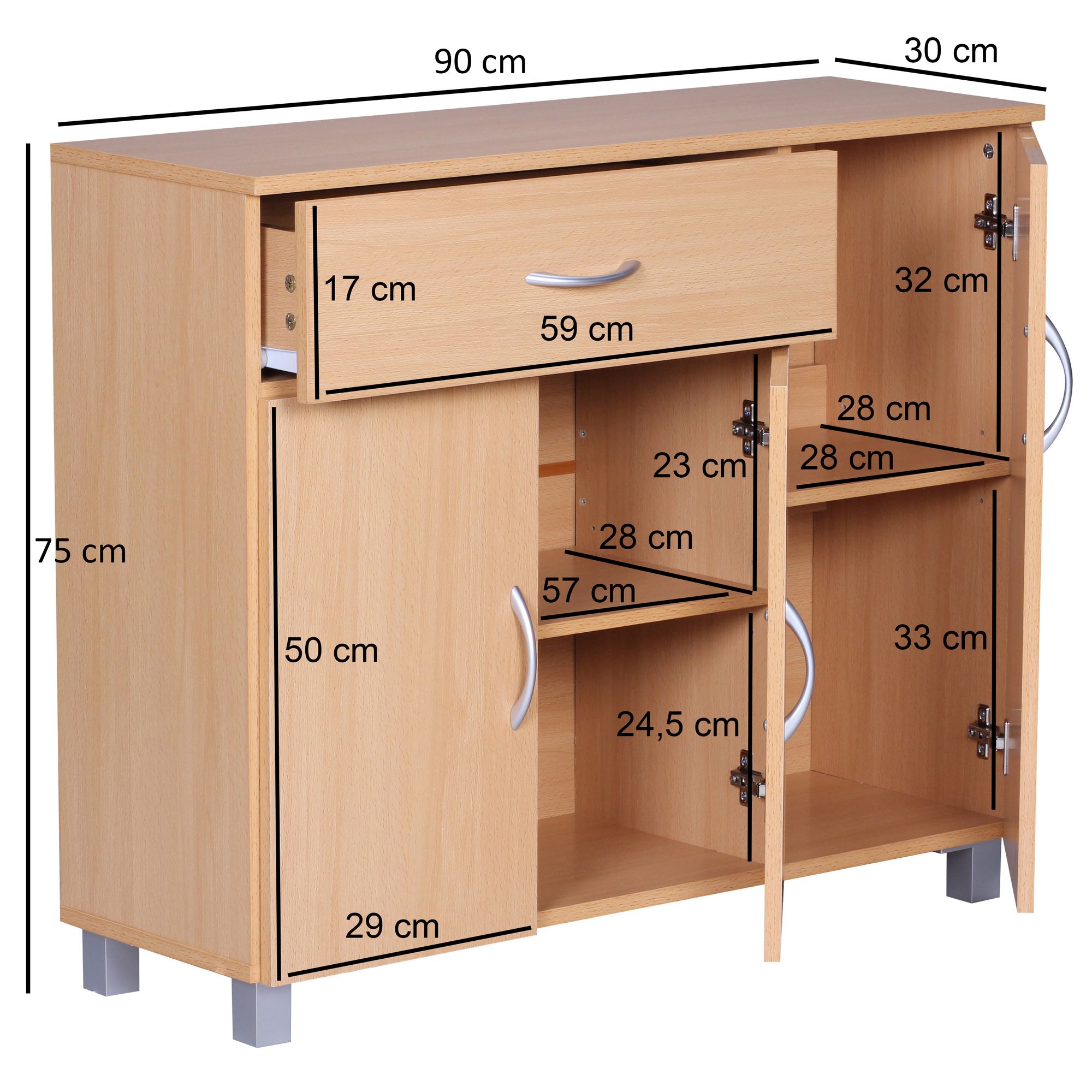 Sideboard Norheimsund Buche 90 × 30 × 75 cm