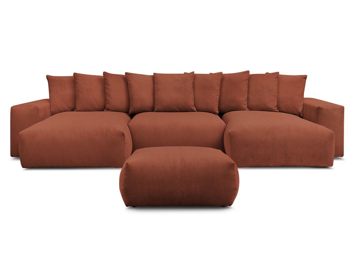 Bobochic Voltaire Wohnlandschaft mit Pouf 420 × 174 cm, Liegefläche 135 × 345 cm Cordsamt Orange