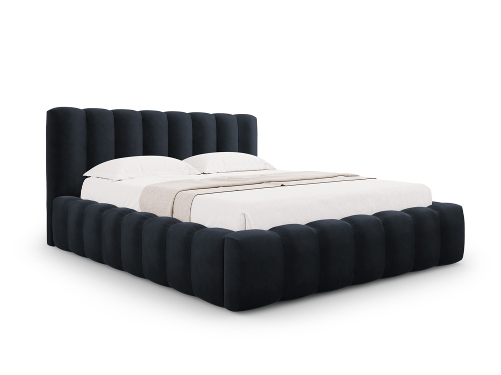 Cosmopolitan Design Stauraumbett mit Kopfteil Palma 140x200 Samt Bluvel Dunkelblau