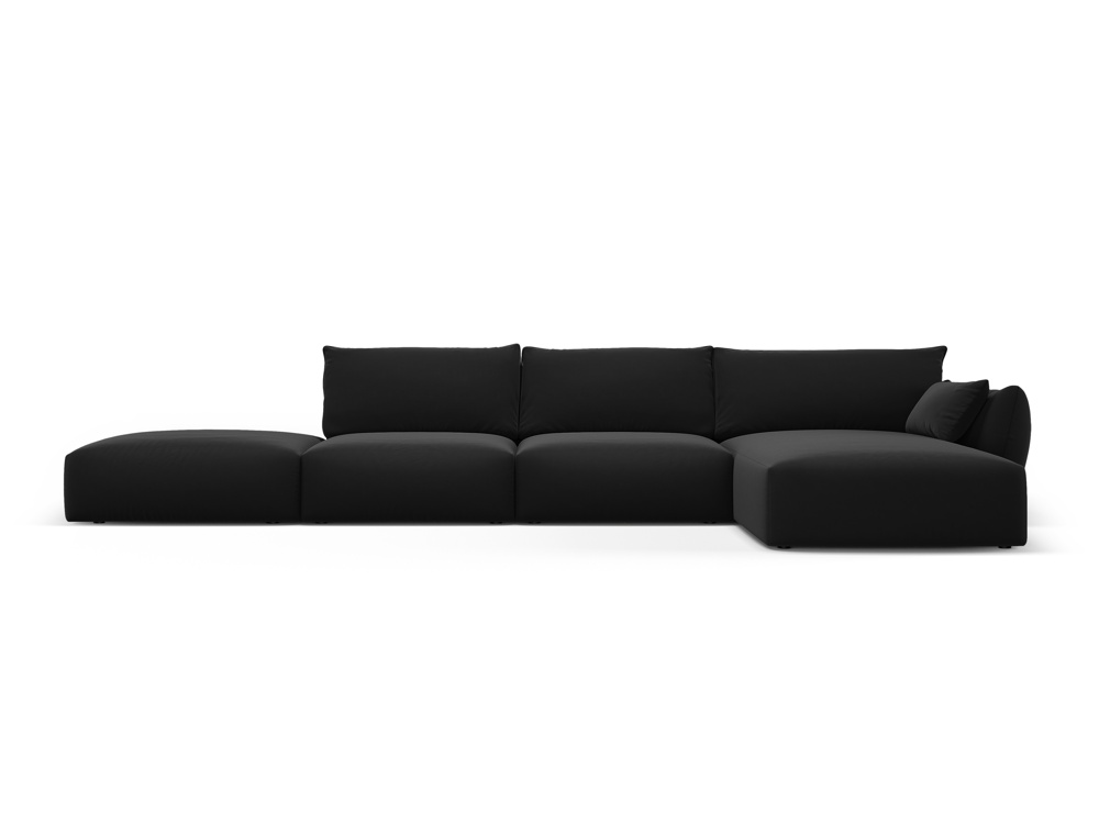 Cosmopolitan Design Ecksofa Matera 5-Sitzer offen Samt Salvador Schwarz Rechts