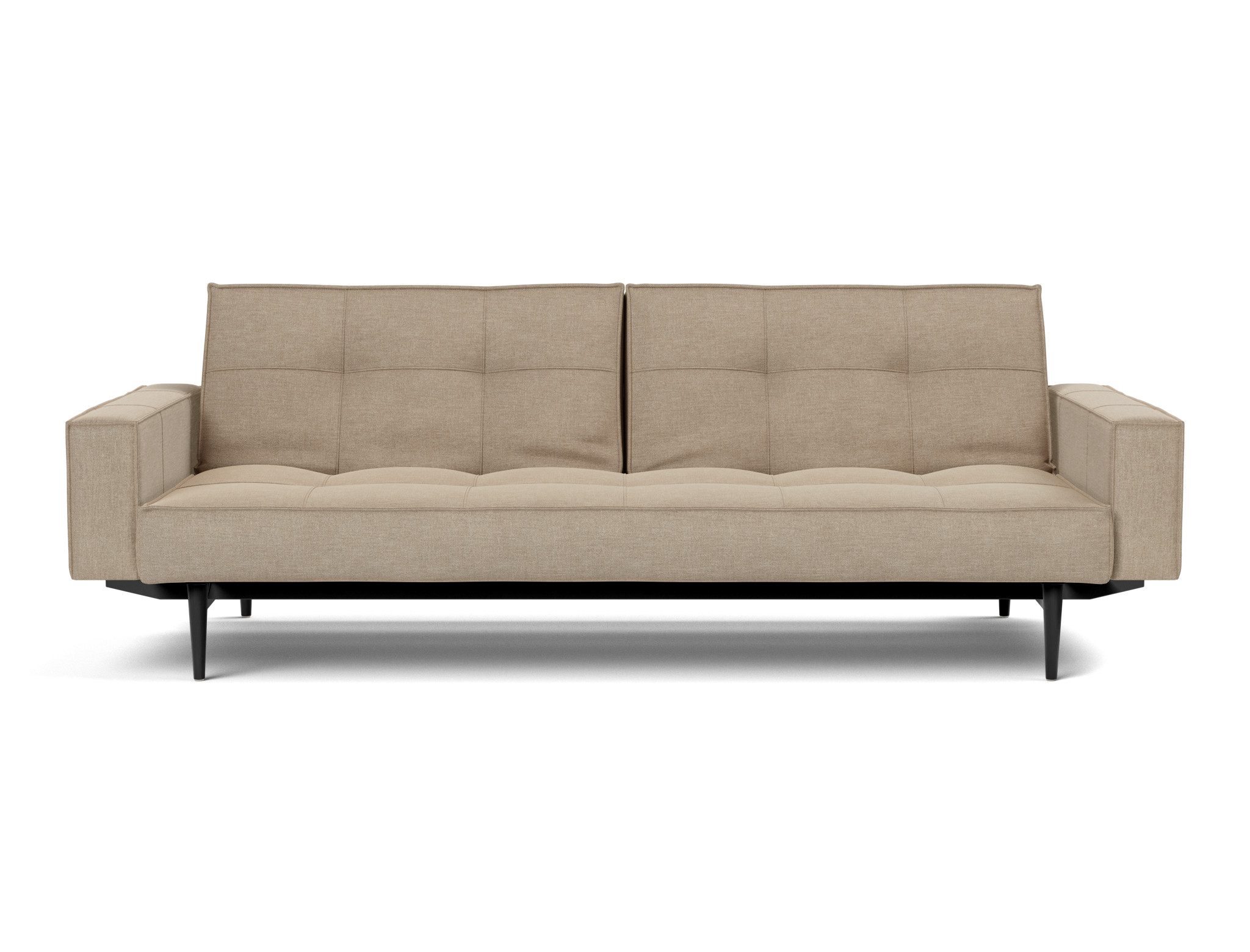 Schlafsofa Splitback mit Armlehnen Flachgewebe Phobos 587-Mocha Beine Styletto Eiche schwarz