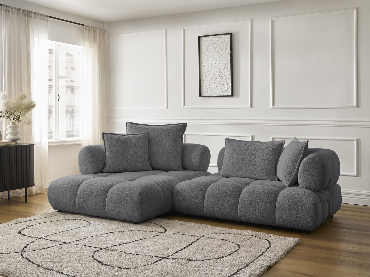 Bobochic Alya Ecksofa Bouclé-Stoff Dunkelgrau Ecke links