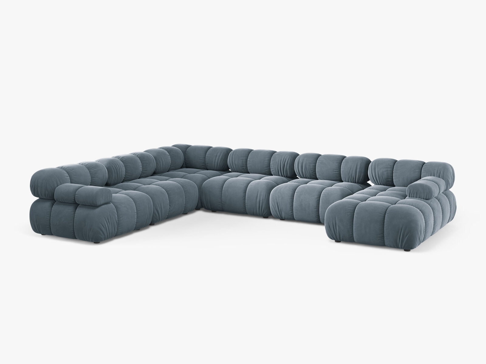 Micadoni Modulares Panorama Ecksofa Bellis 8-Sitzer Links Samt Bluvel Hellblau