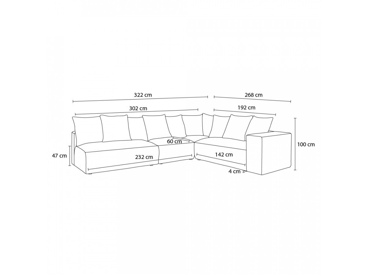 Bobochic Voltaire Ecksofa 322 × 268 cm Cordsamt Taupe Ecke rechts