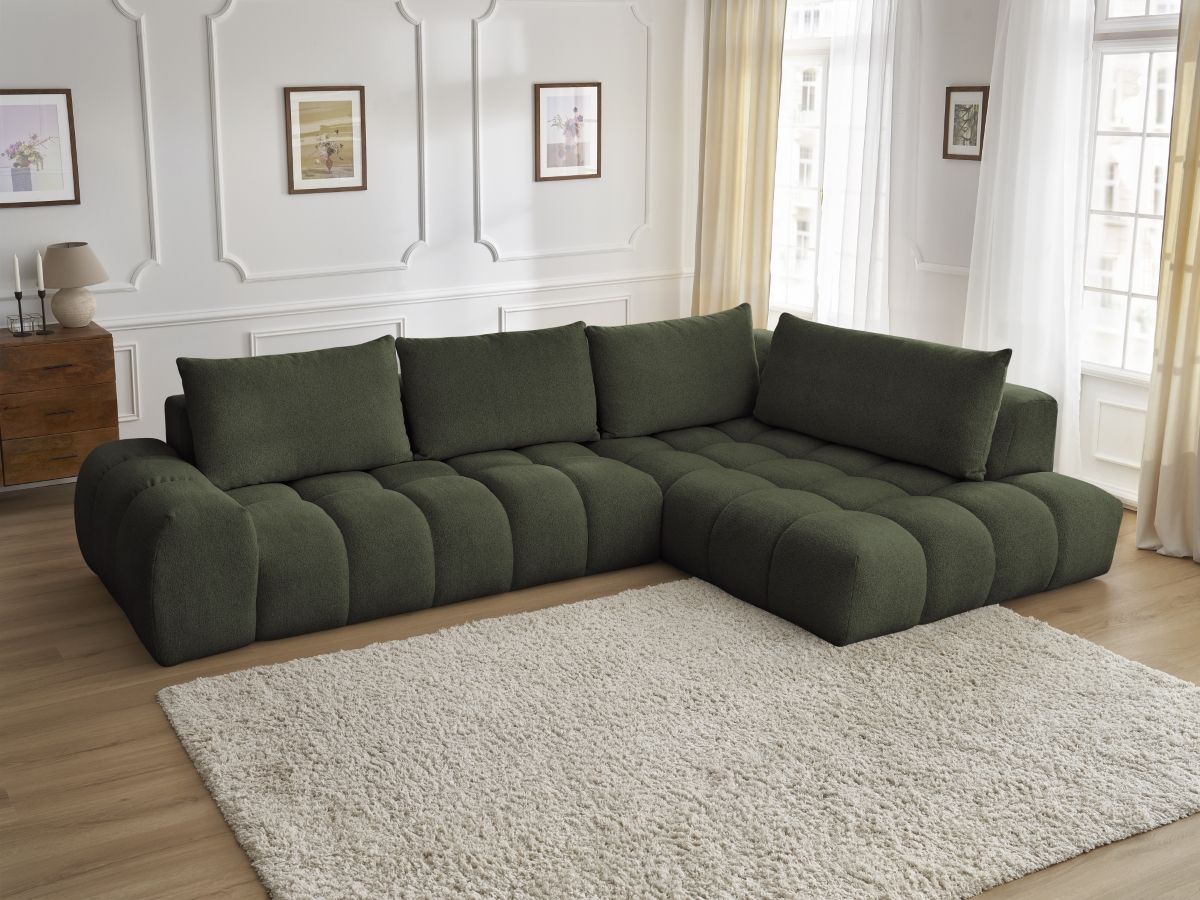 Bobochic Everest Ecksofa, 4 Kissen Melange-Stoff Grün Ecke rechts