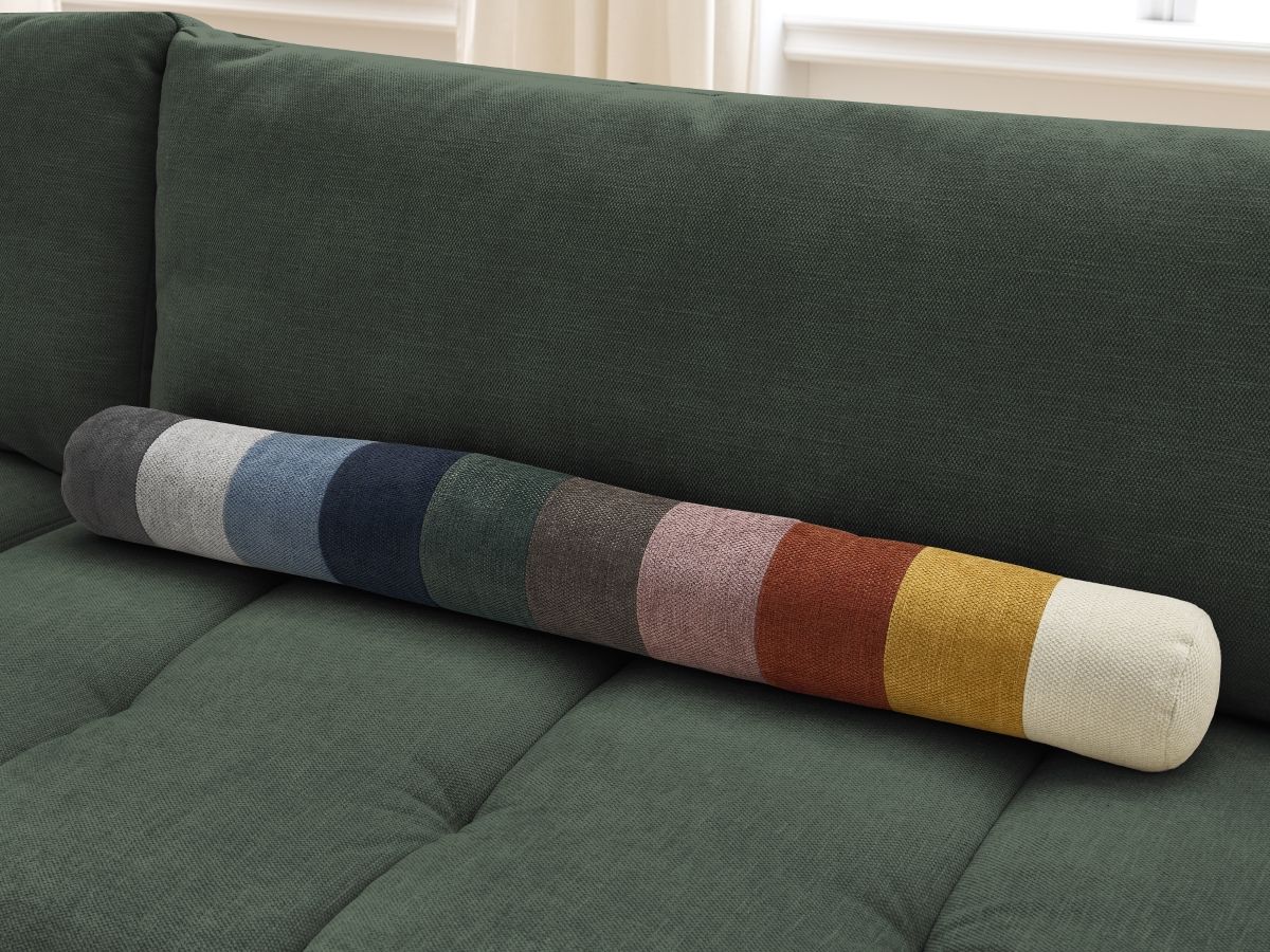 Bobochic Fuji Ecksofa mit Schlaffunktion und Bettkasten und Pouf 282 × 204 cm Stoff Grün Ecke links