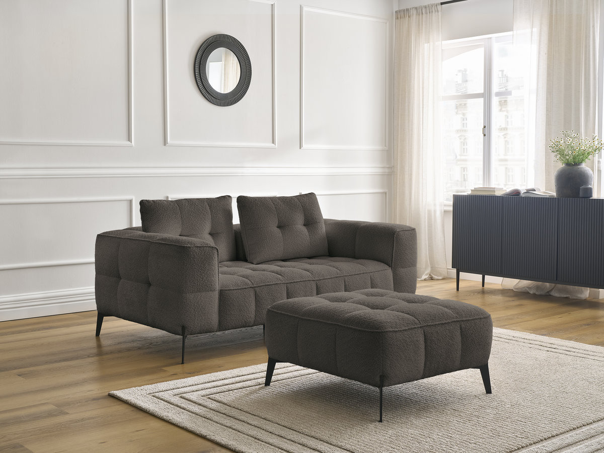 Bobochic Anis Sofa 2-Sitzer mit Pouf Bouclé-Stoff Braun