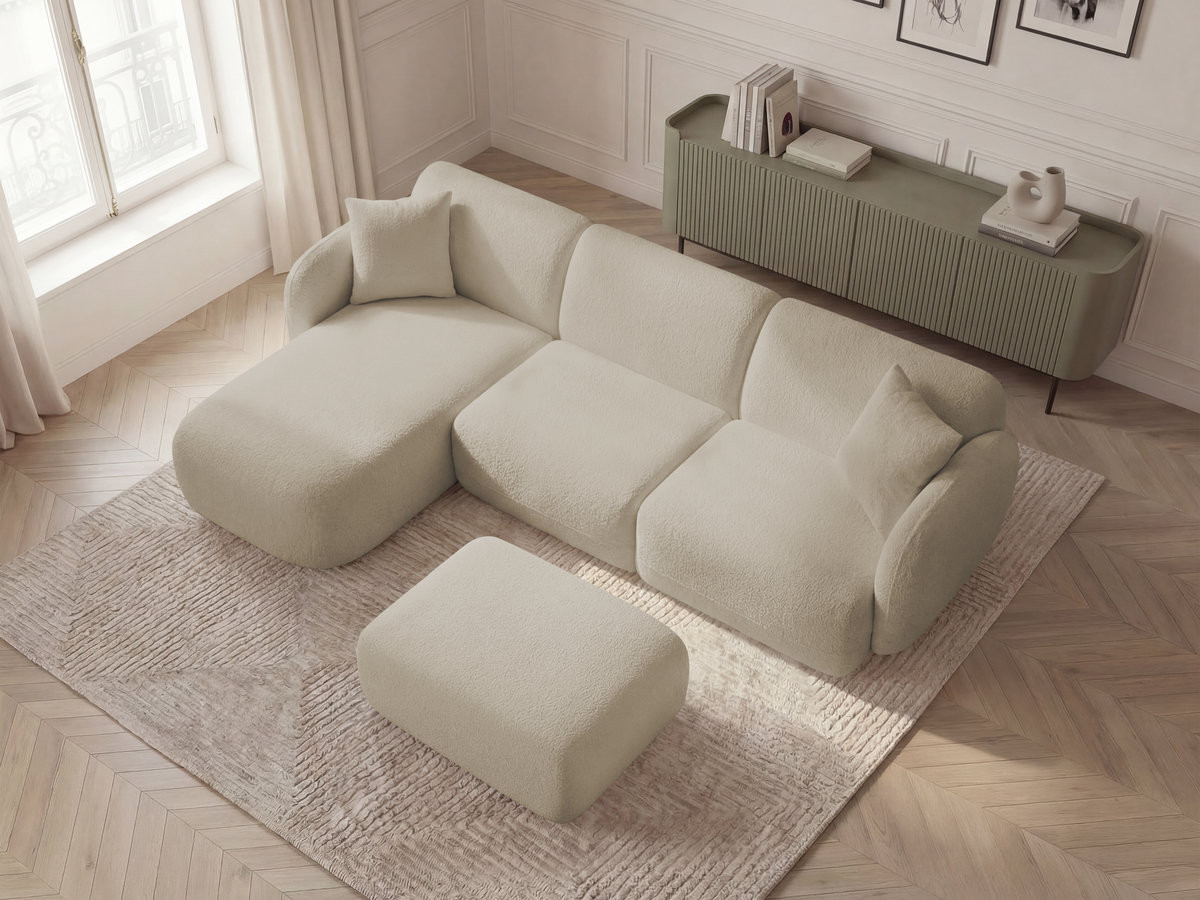 Bobochic Anda Ecksofa mit Pouf 292 × 163 cm Chenille Beige Ecke links