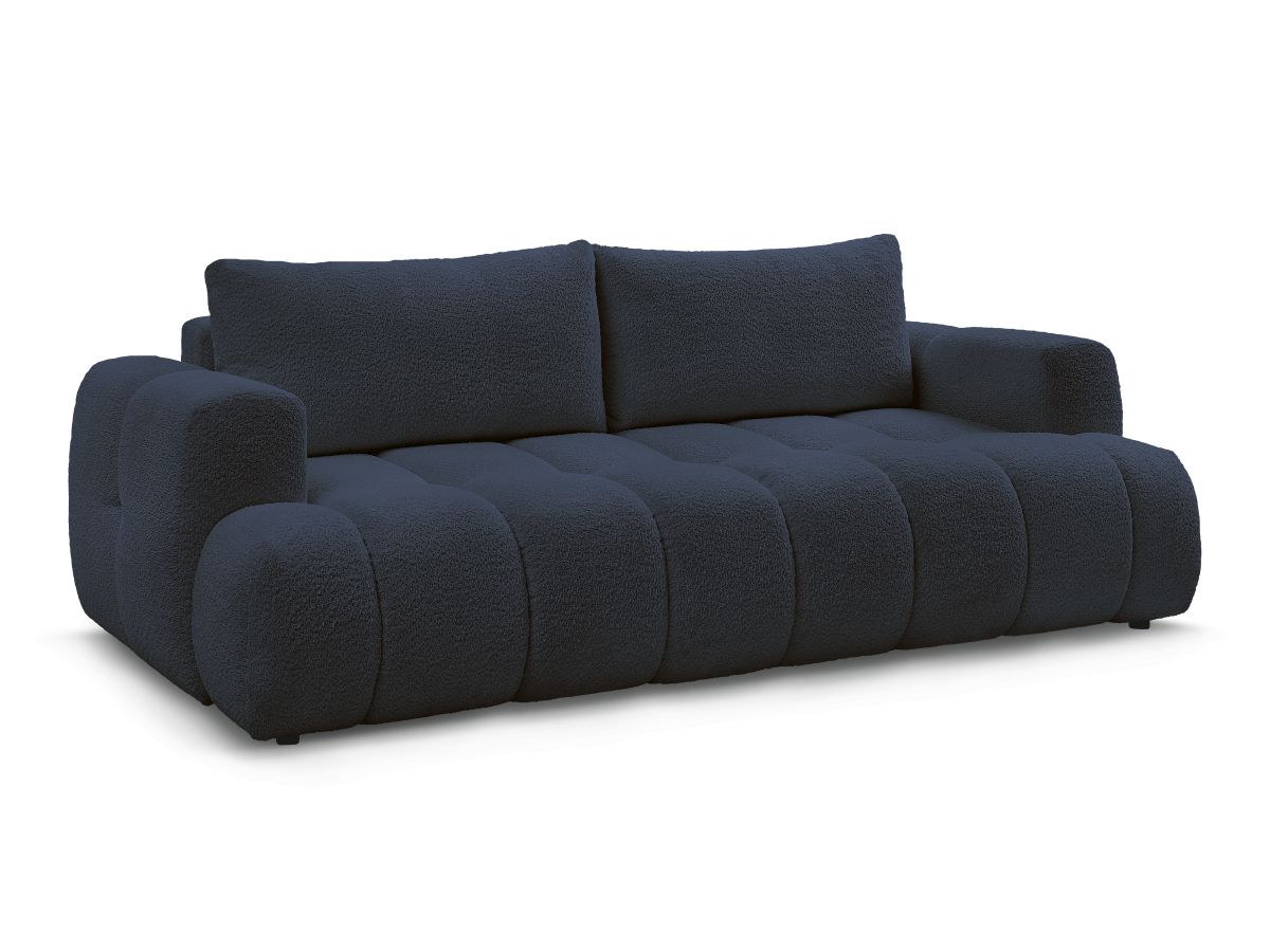 Bobochic Fuji Schlafsofa 3-Sitzer mit Bettkasten Bouclé-Stoff Dunkelblau