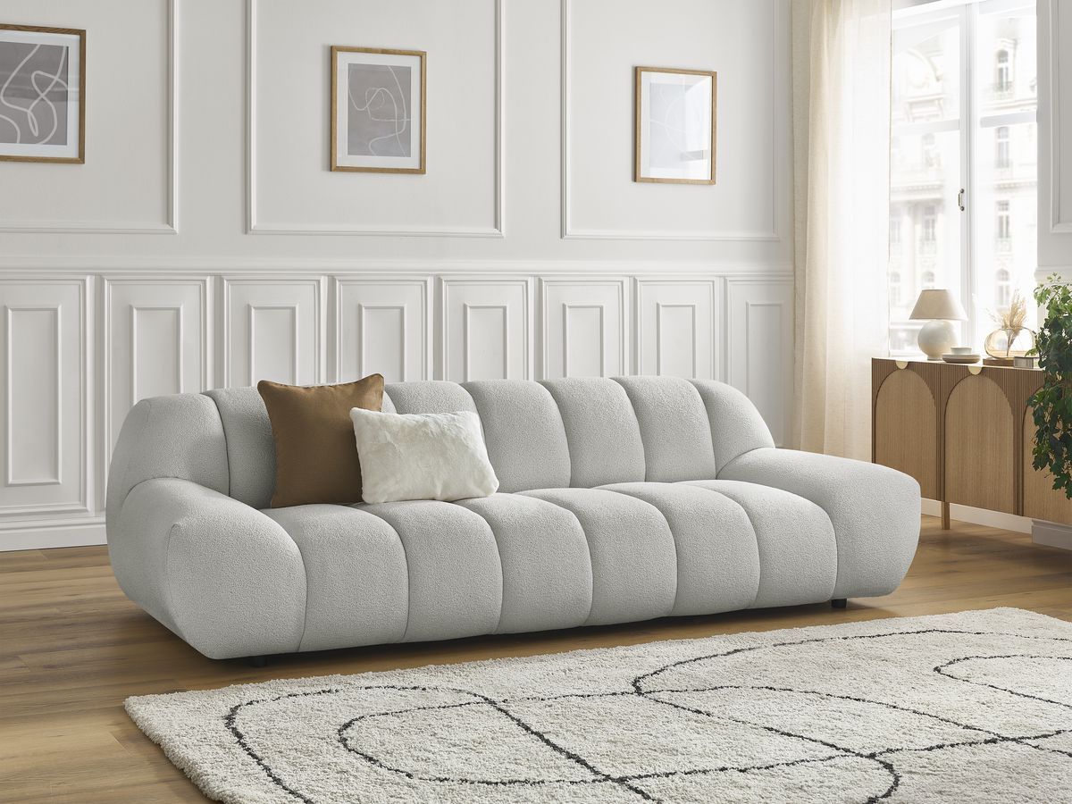 Bobochic Hayden Sofa 3-Sitzer Bouclé-Stoff Hellgrau
