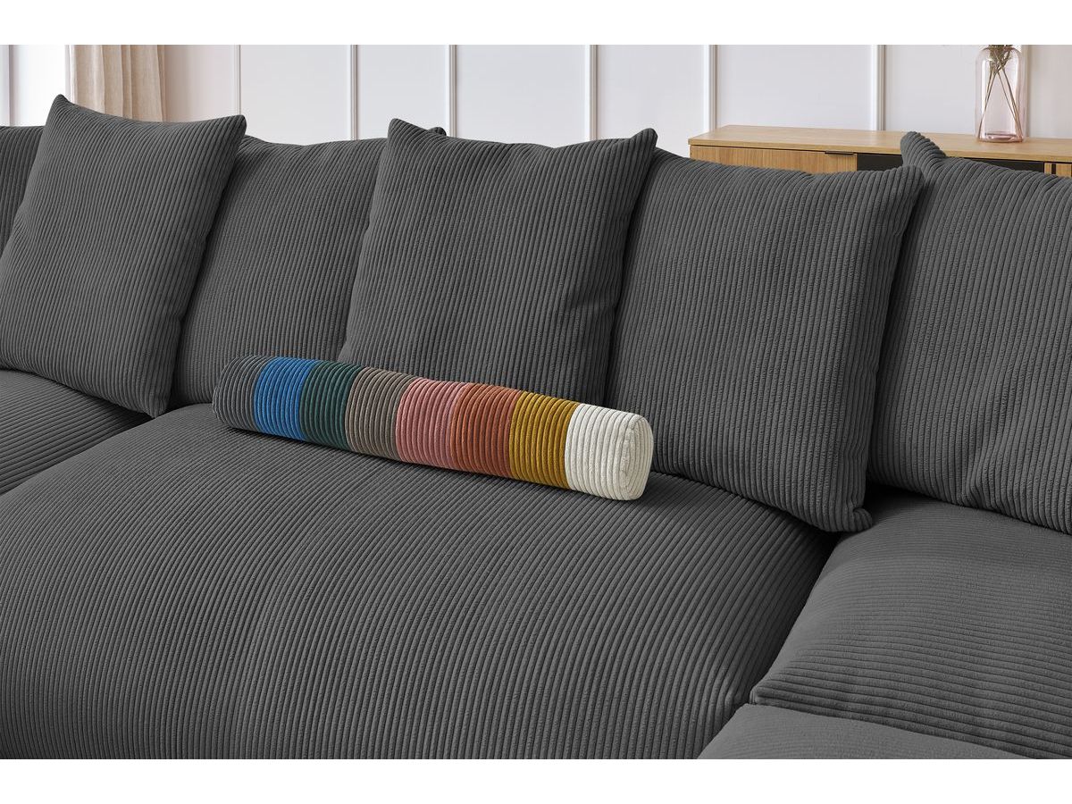 Bobochic Voltaire Wohnlandschaft mit Pouf 356 × 214 cm Cordsamt Dunkelgrau Ecke links