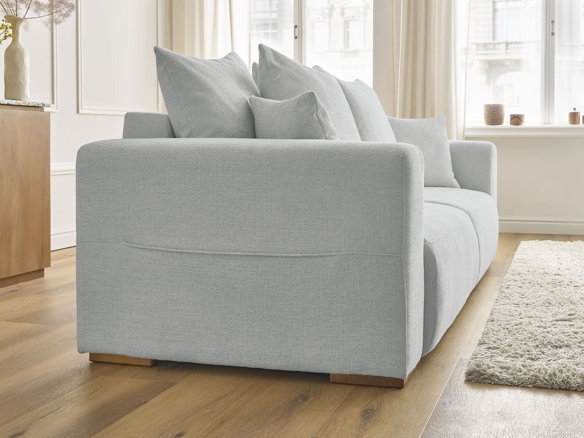 Bobochic Sidonie Schlafsofa 3-Sitzer mit Bettkasten Melange-Stoff Hellgrau