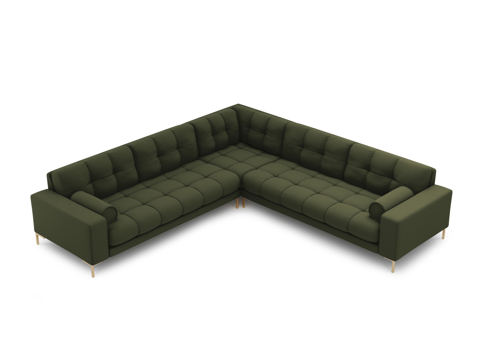 Cosmopolitan Design Symmetrisches Ecksofa Bali 6-Sitzer Strukturierter Stoff Neve Grün Beine Gold