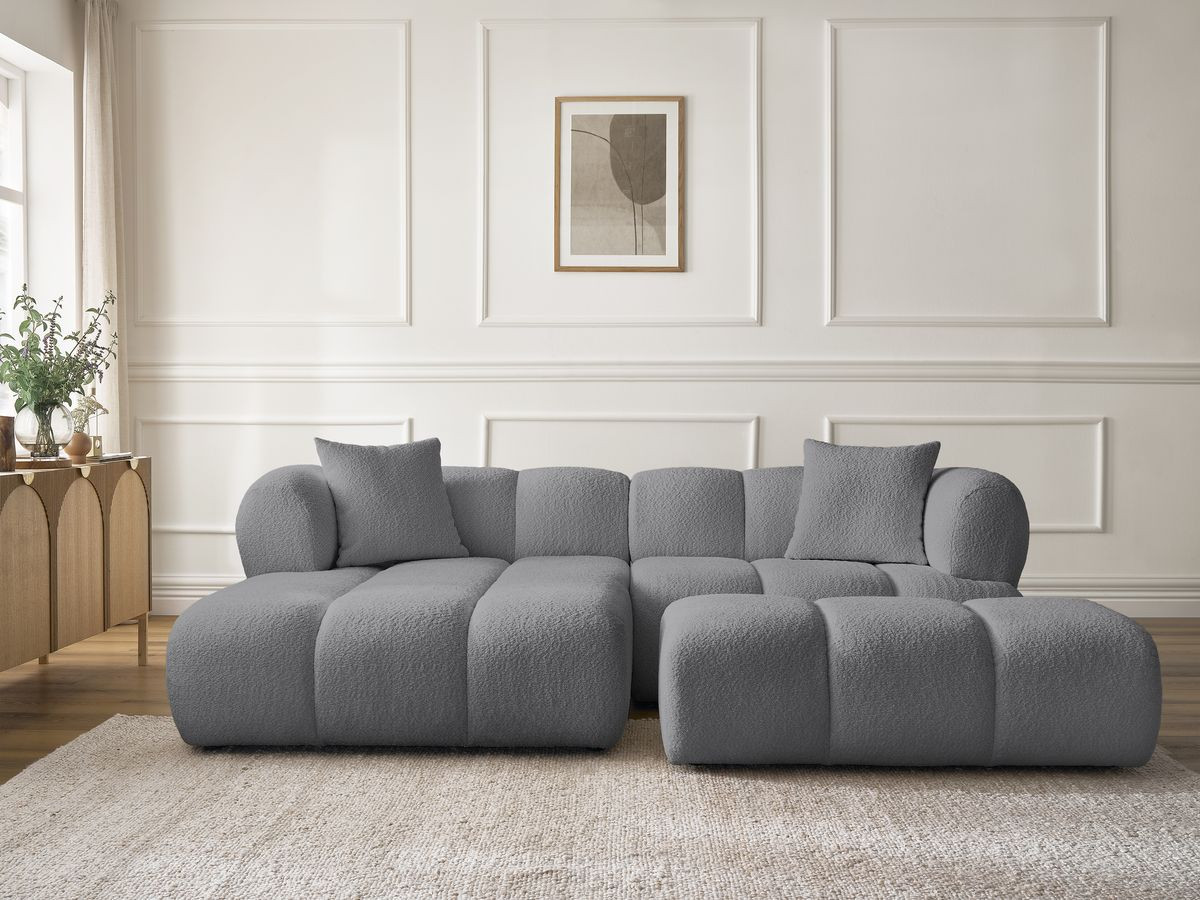 Bobochic Pamira Ecksofa mit Pouf Bouclé-Stoff Dunkelgrau Ecke links