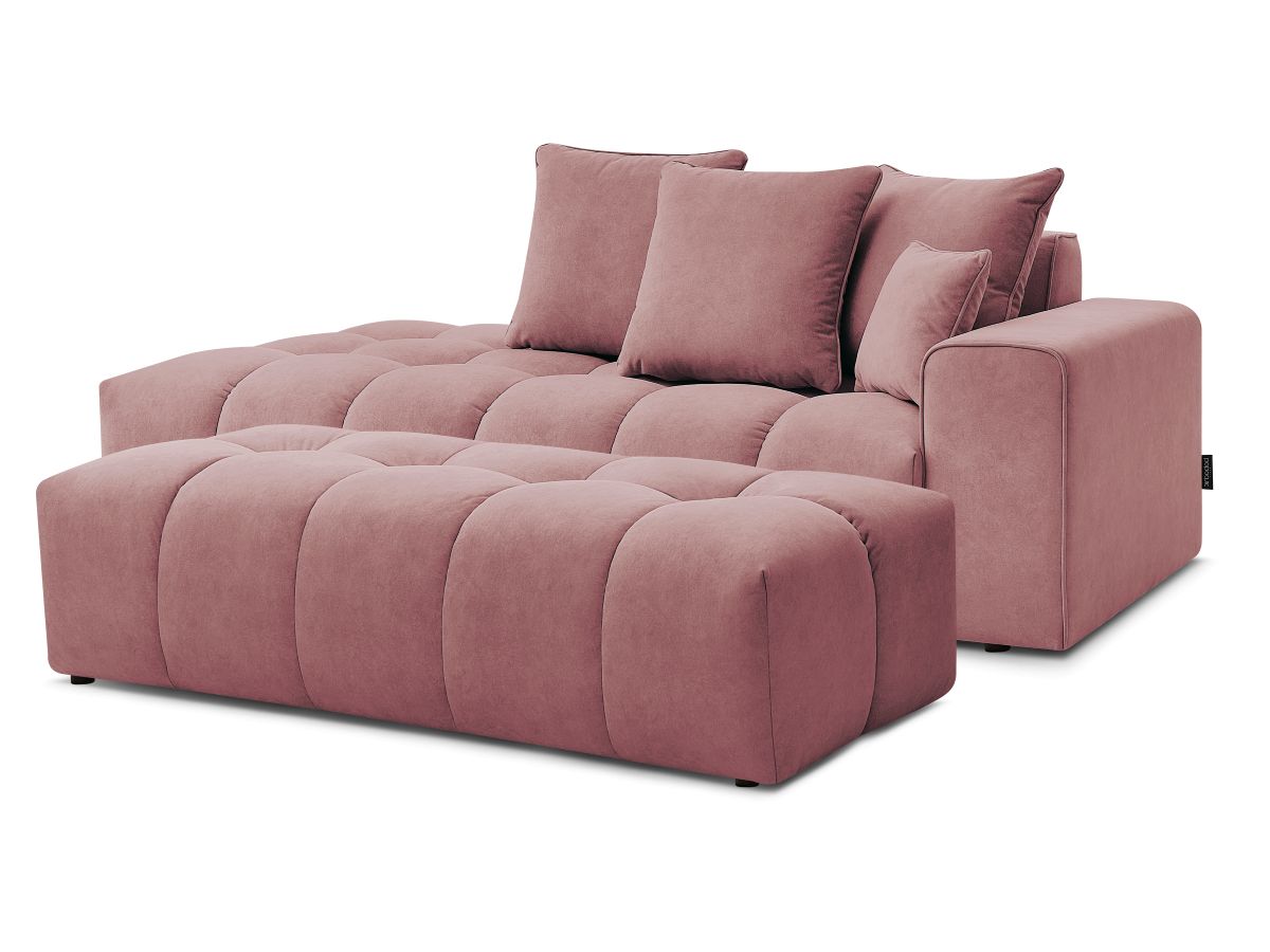 Bobochic Mont-blanc Sofa 5-Sitzer mit Pouf Samt Rosa Armlehne rechts