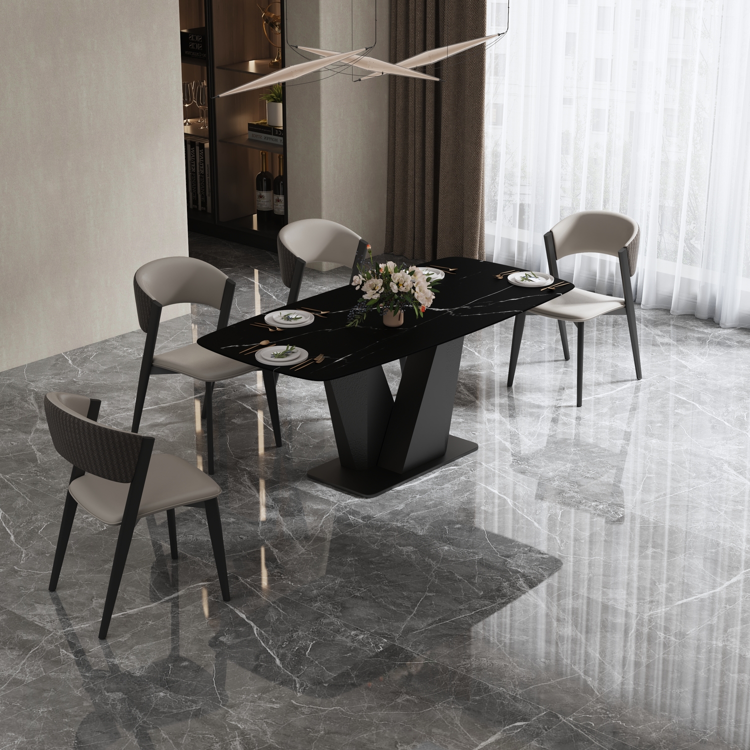 Livin Hill Esstisch 180cm Modig Graphitbeine, schwarze Tischplatte M30