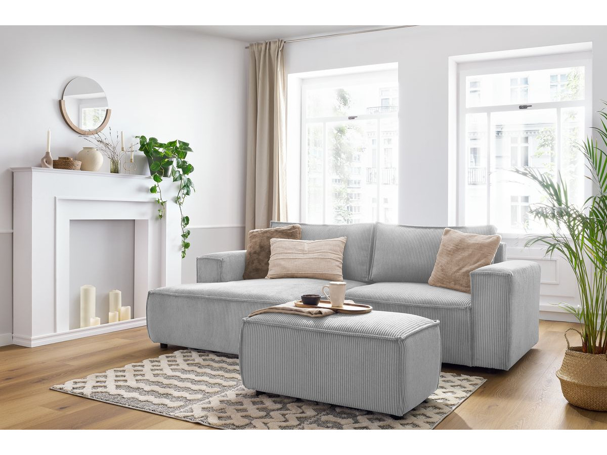 Bobochic Nihad Ecksofa mit Pouf Cordsamt Hellgrau Ecke links