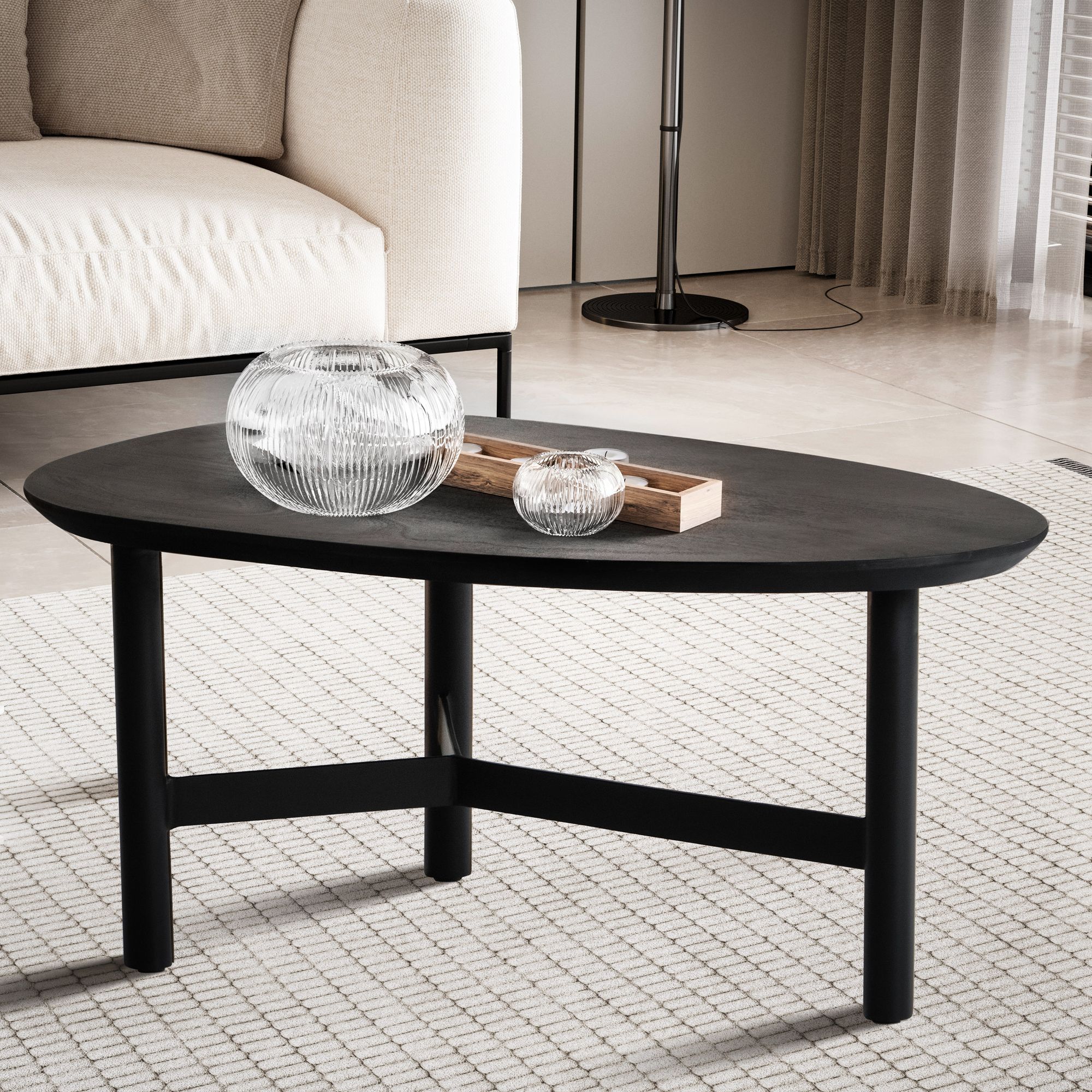Couchtisch Rognan Massivholz Schwarz 86 × 50 × 37 cm