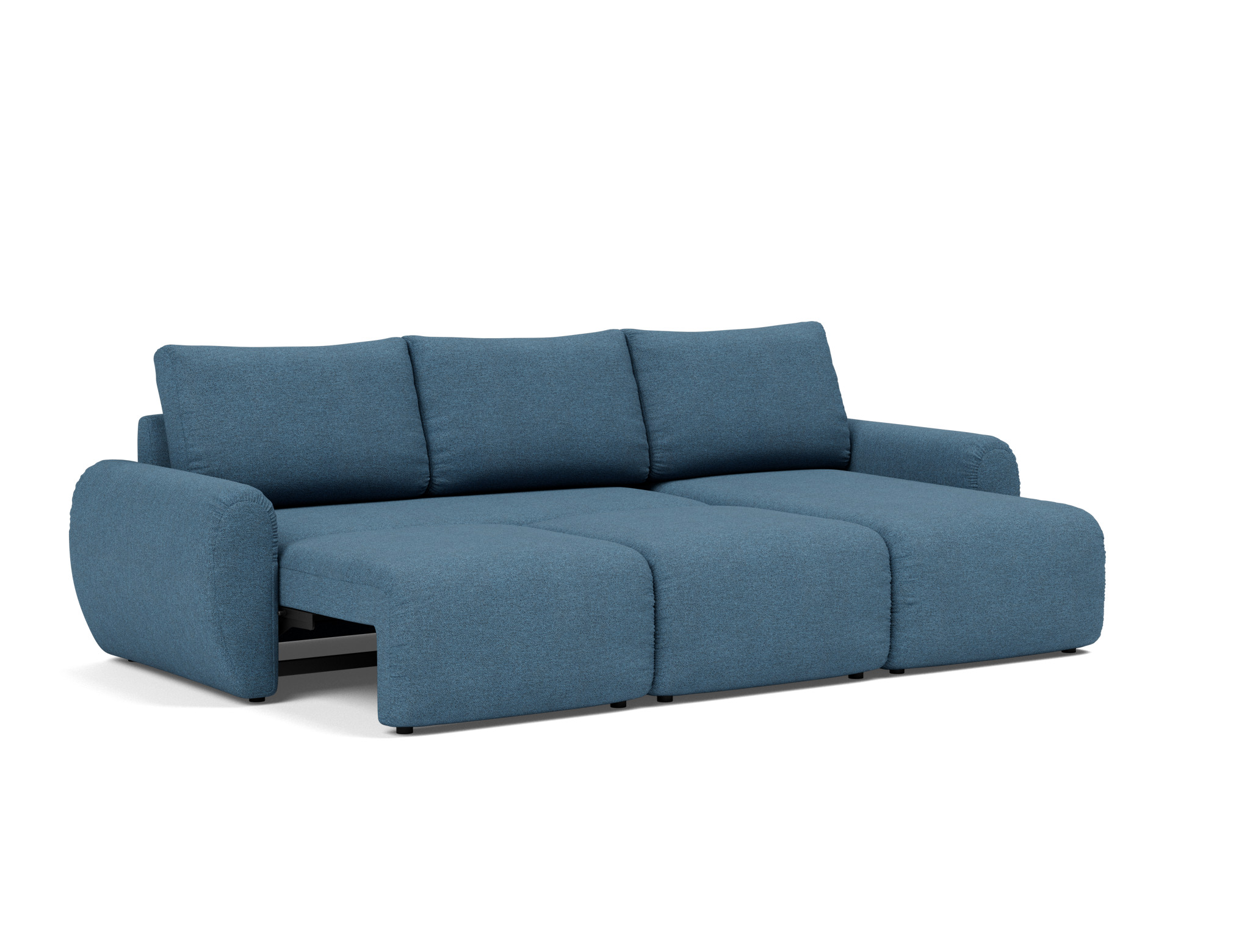 Schlafsofa Norum mit Chaiselongue und Curve-Armlehnen Strukturierter Stoff Weda 302-Weda-Blue