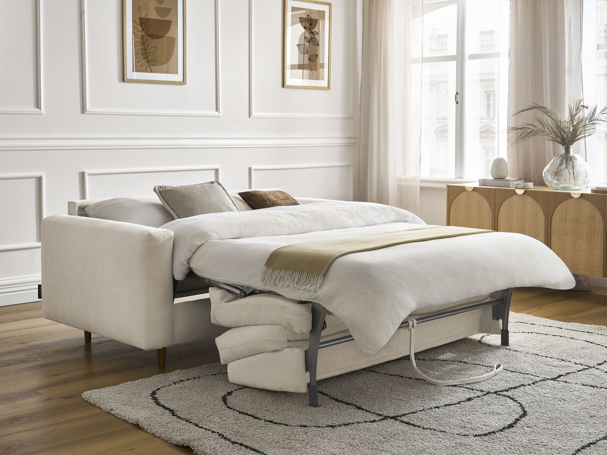 Bobochic Cocoone Schlafsofa 3-Sitzer Stoff Beige, Liegefläche 140 × 200 cm