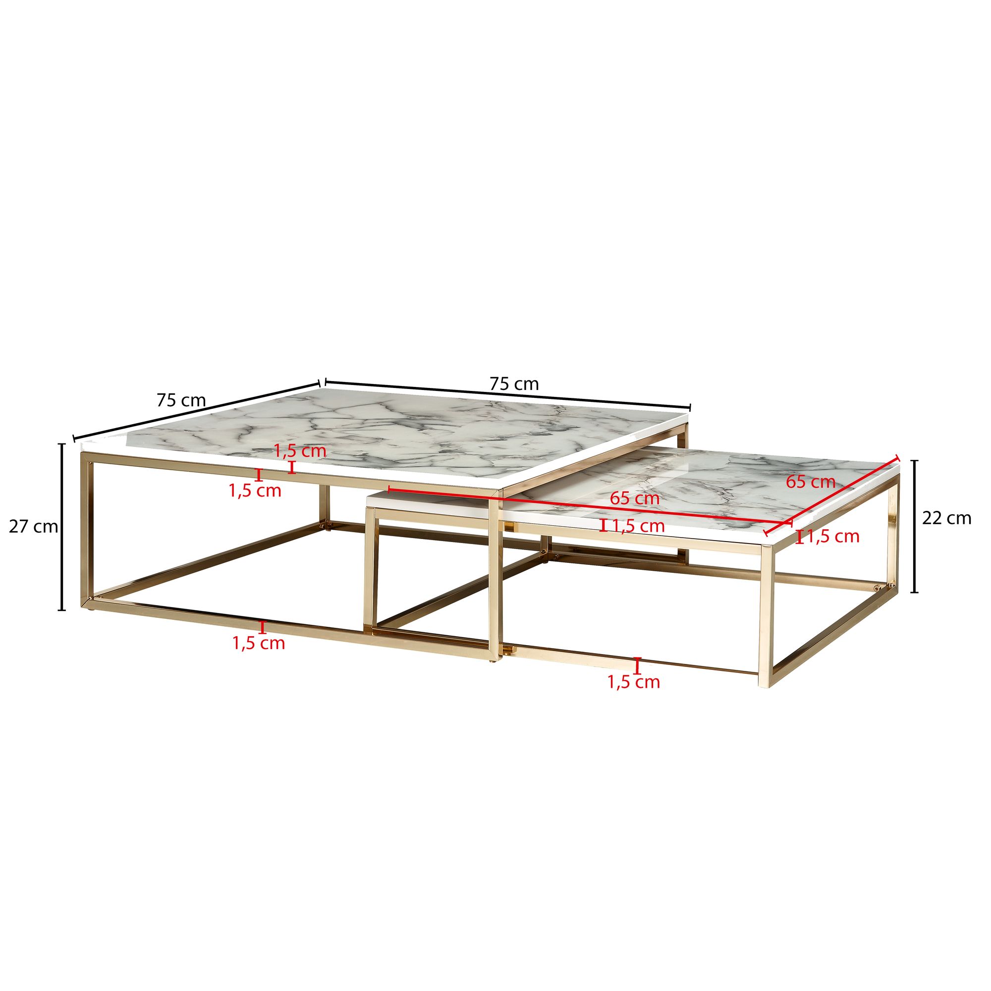 Satztisch 2er-Set Kvivik Marmoroptik Weiß 75 × 75 × 27 cm
