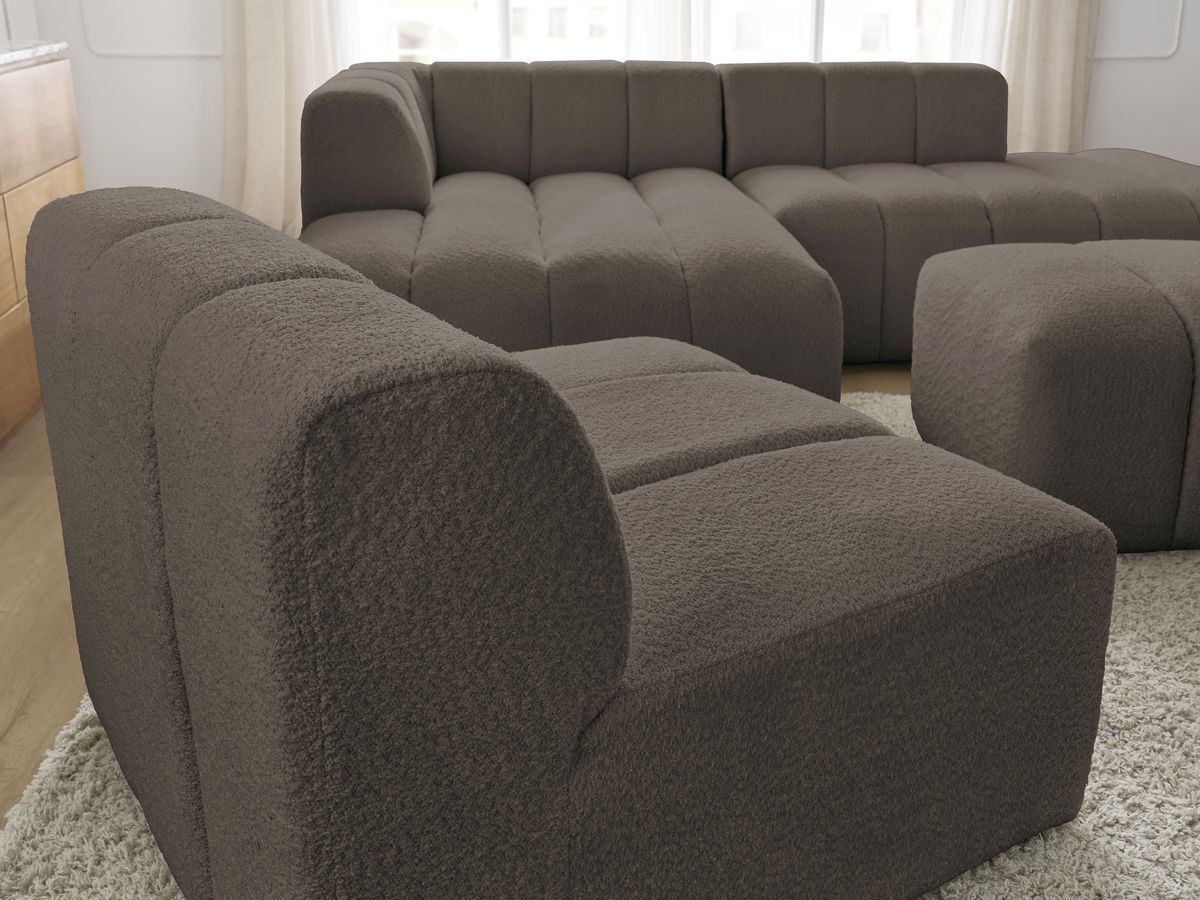 Bobochic Annecy Ecksofa mit Sofamodul und Pouf Bouclé-Stoff Braun Ecke links