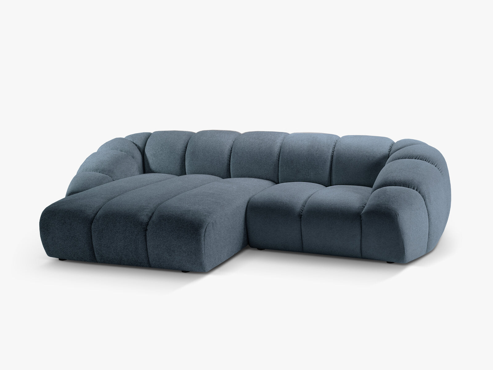 Micadoni Ecksofa Diana 3-Sitzer Links Strukturierter Samt Bubble Jeansblau