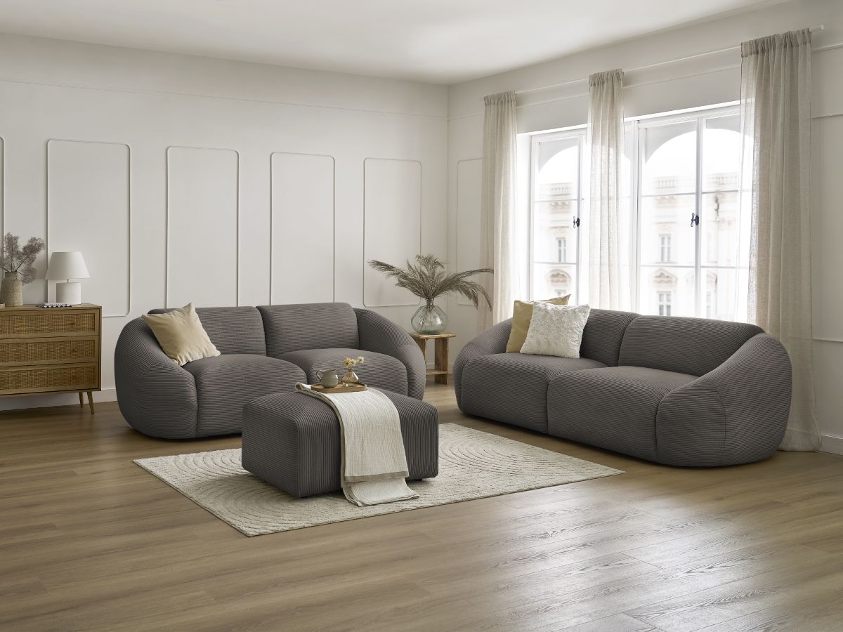 Bobochic Tina Sofa 6-Sitzer mit Pouf Cordsamt Taupe