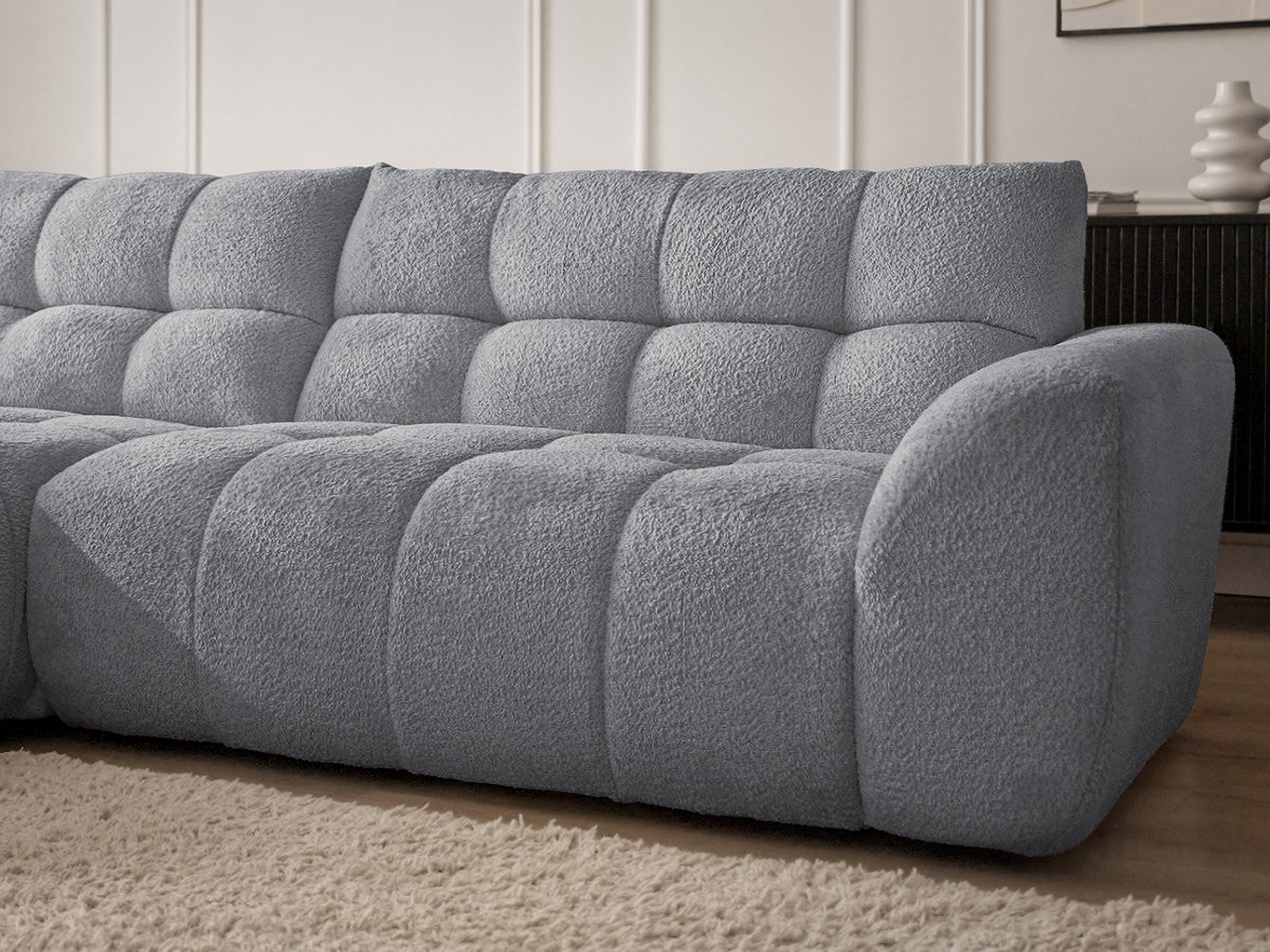 Bobochic Jaya Ecksofa mit Pouf Chenille Grau Ecke links
