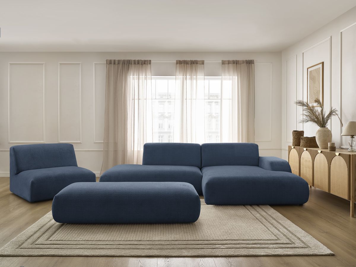 Bobochic Sirius Ecksofa mit Pouf 405 × 170 cm Strukturstoff Dunkelblau Ecke rechts