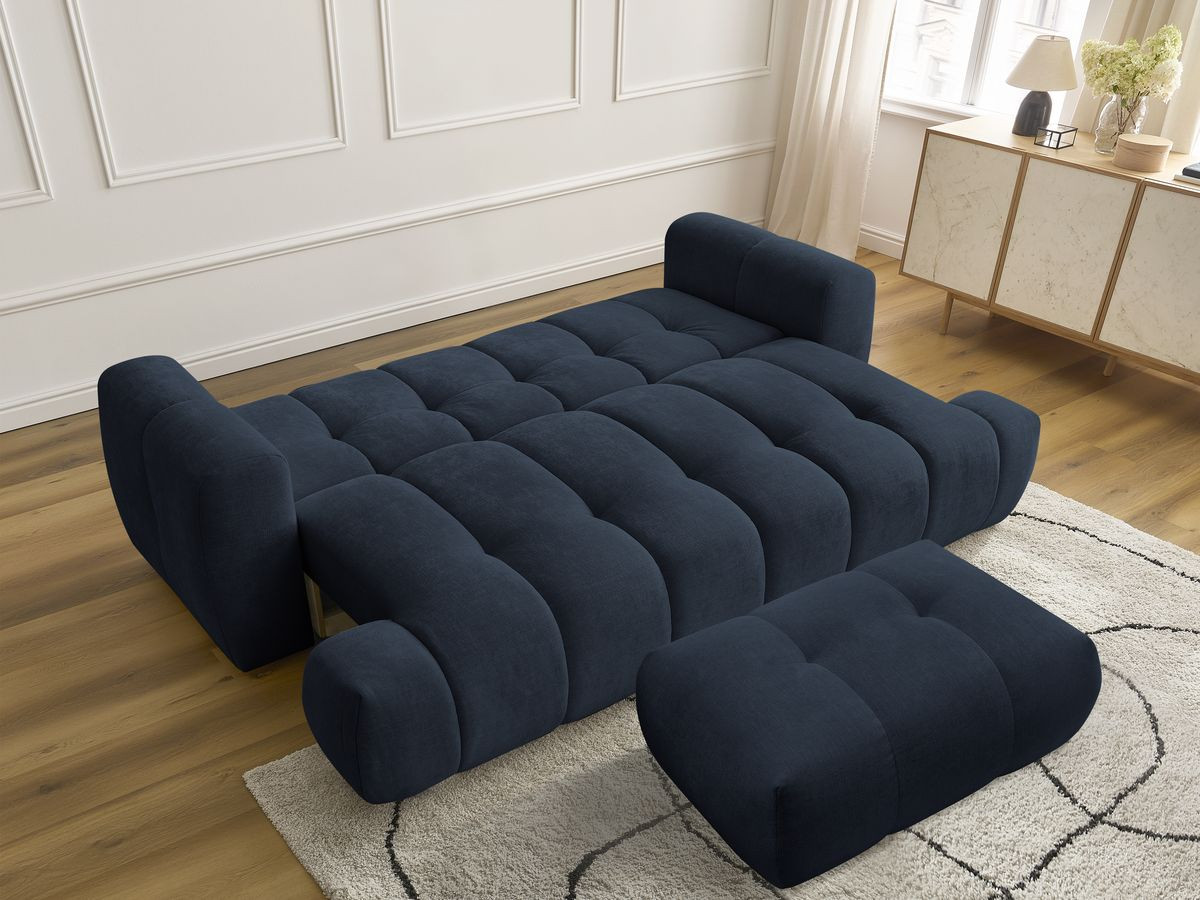 Bobochic Fuji Schlafsofa 3-Sitzer mit Bettkasten und Pouf Stoff Dunkelblau