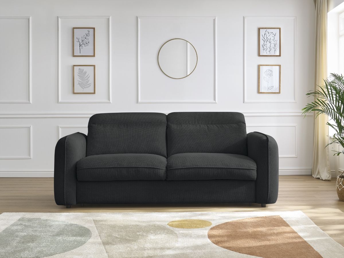 Bobochic Achille Schlafsofa 3-Sitzer Melange-Stoff Schwarz, Liegefläche 160 × 200 cm