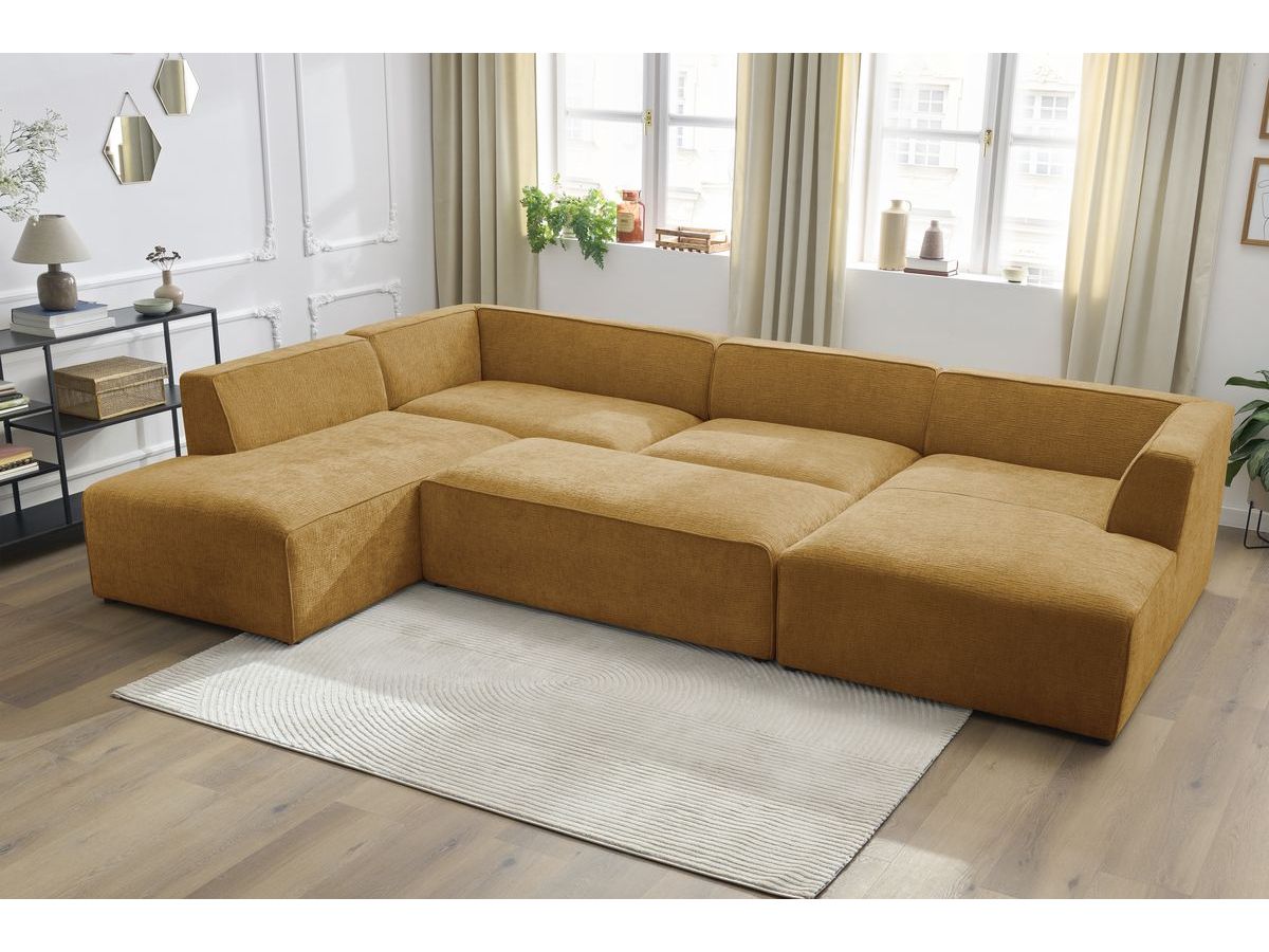 Bobochic Megeve Wohnlandschaft mit Pouf Strukturstoff Gelb Ecke rechts