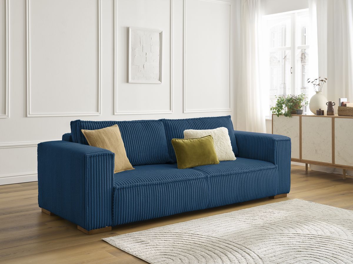Bobochic Chelsea Sofa 3-Sitzer Breitcord weich Dunkelblau