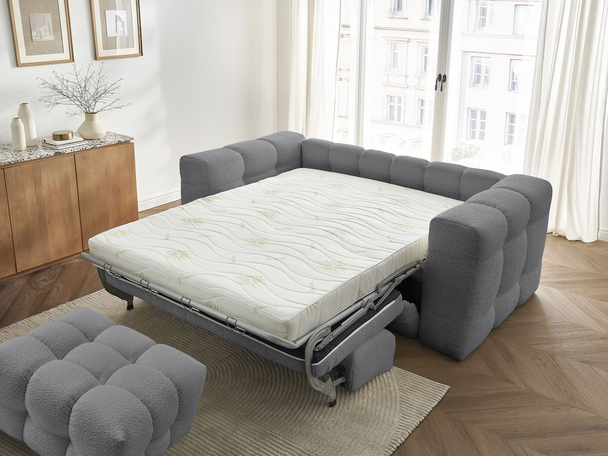 Bobochic Cloud Schlafsofa 3-Sitzer mit Pouf Bouclé-Stoff Dunkelgrau