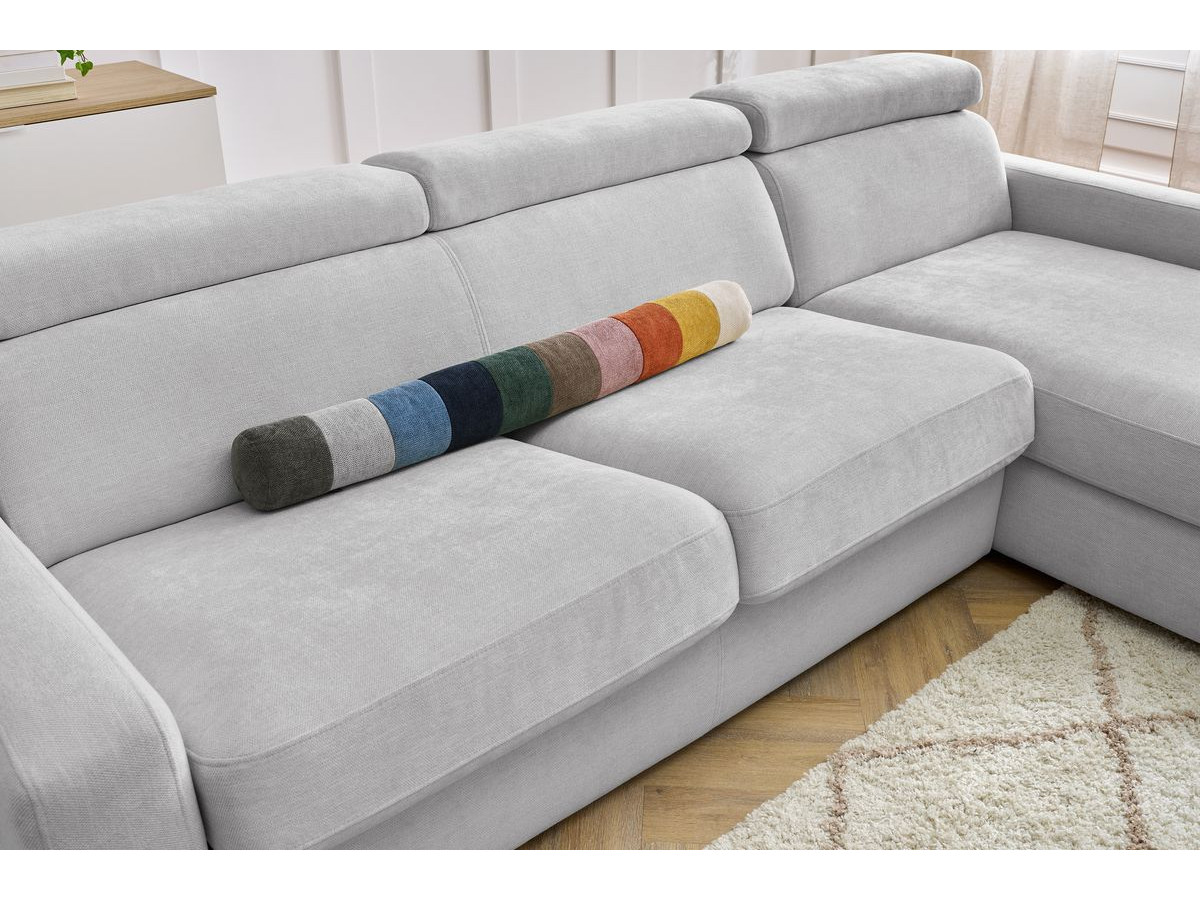 Bobochic Monaco Ecksofa mit Schlaffunktion und Bettkasten Stoff Hellgrau, Liegefläche 140 × 190 cm