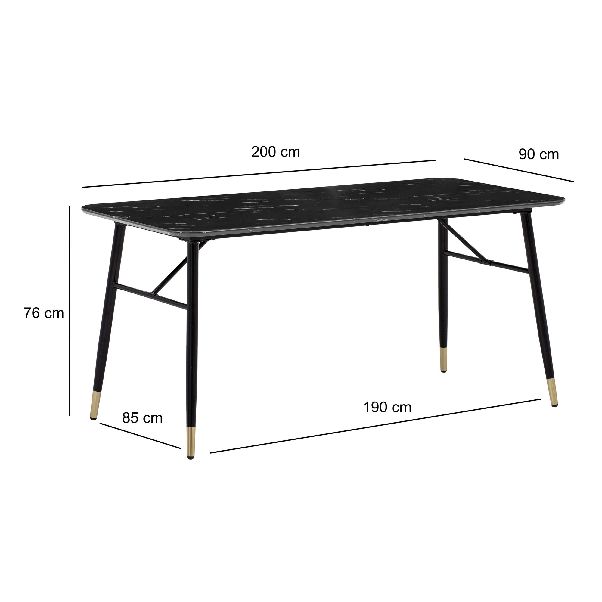 Esstisch Gausdal Marmoroptik Schwarz 200 × 90 × 76 cm