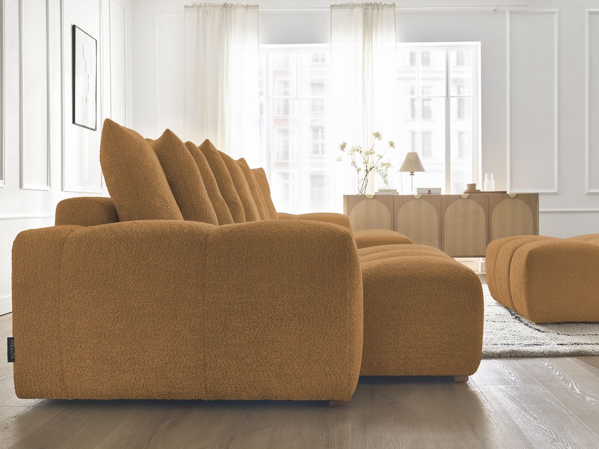 Bobochic Anakin Wohnlandschaft mit Pouf, 10 Kissen Bouclé-Stoff Gelb