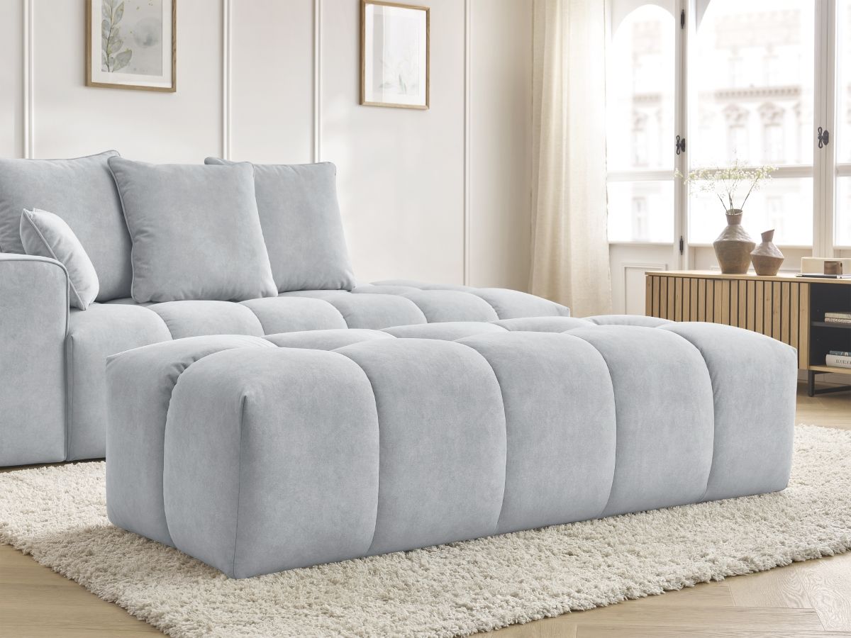 Bobochic Mont-blanc Sofa 5-Sitzer mit Pouf Samt Hellgrau Armlehne links