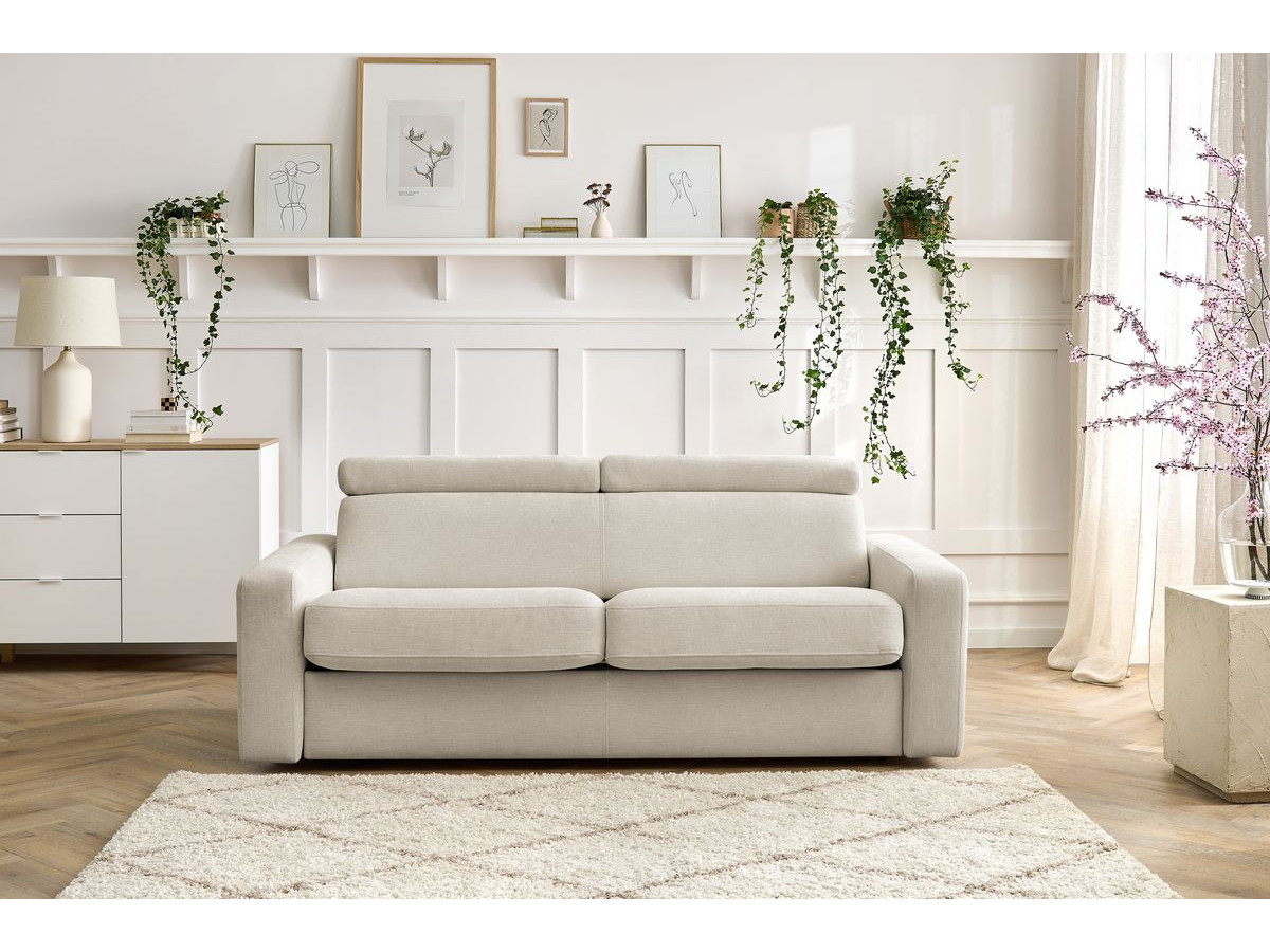 Bobochic Monaco Schlafsofa 3-Sitzer Stoff Beige, Liegefläche 140 × 190 cm
