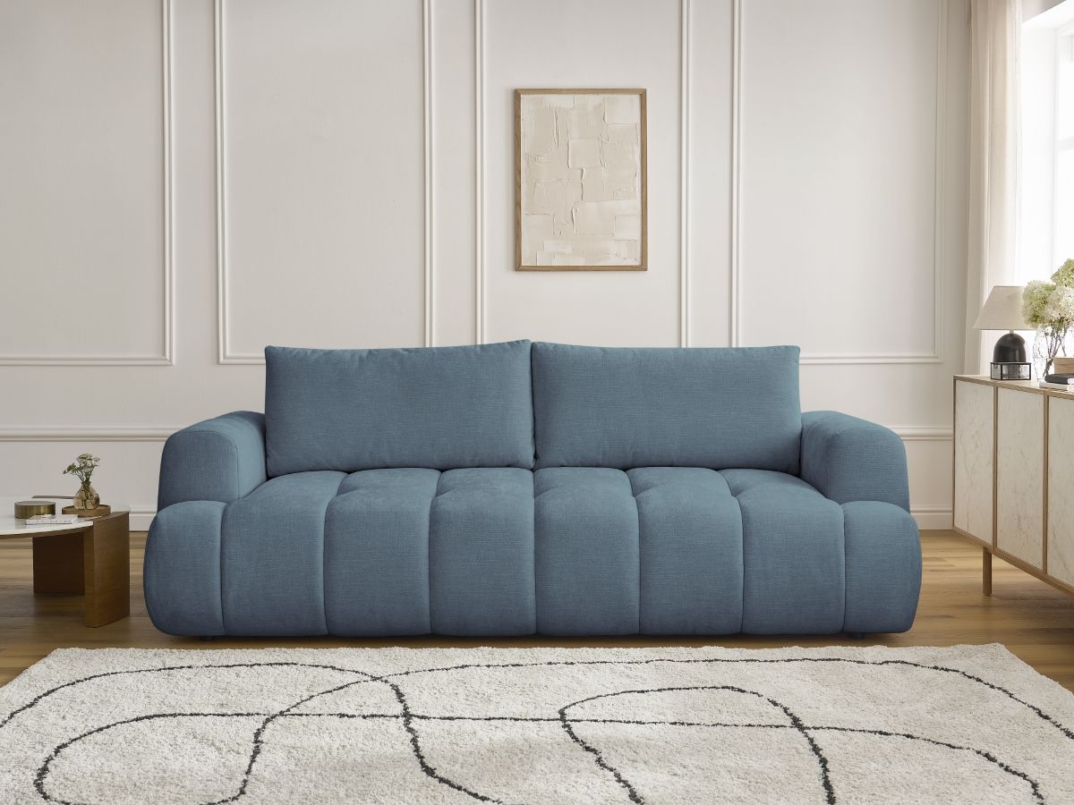 Bobochic Fuji Schlafsofa 3-Sitzer mit Bettkasten Stoff Hellblau