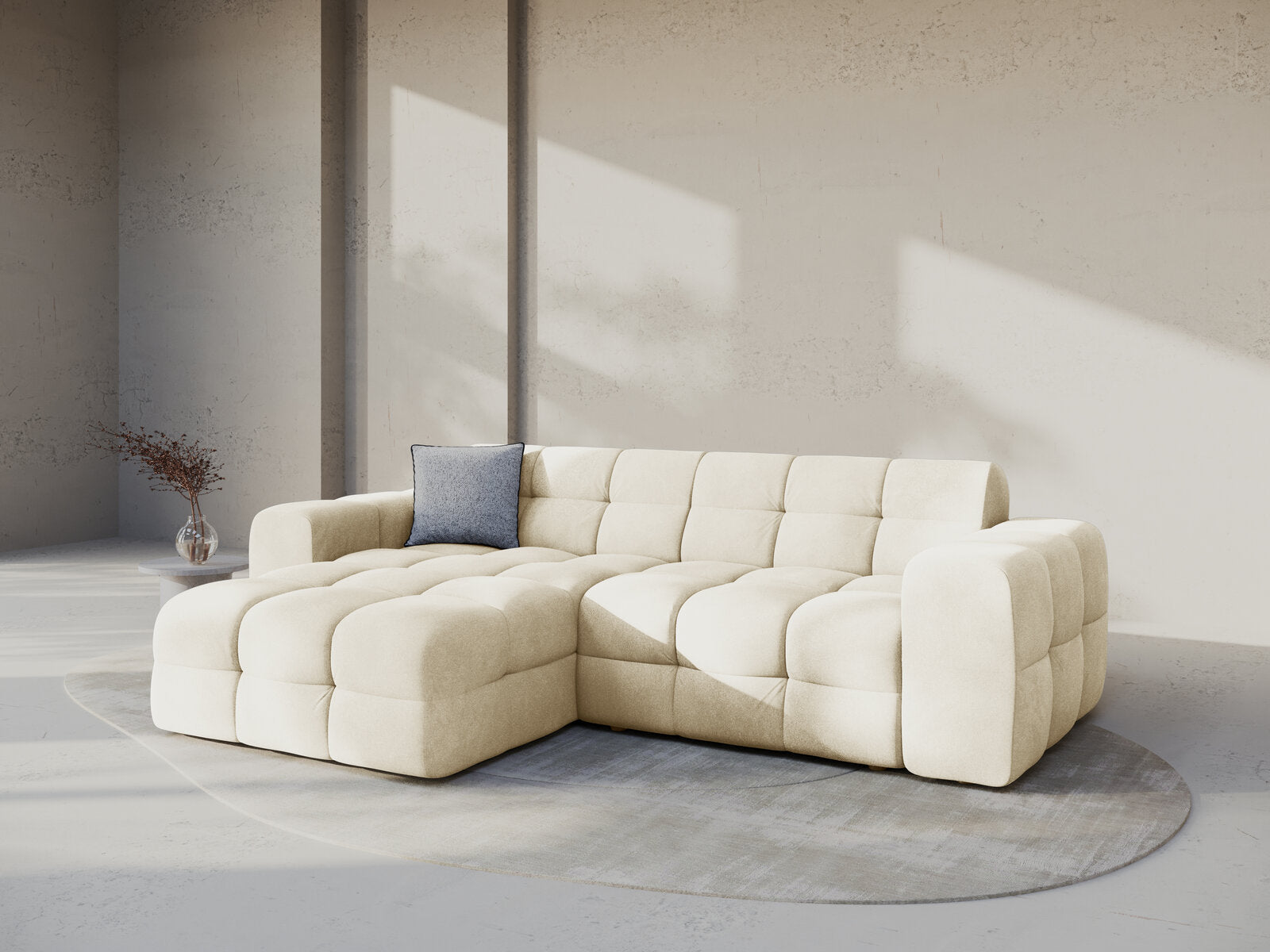 Micadoni Ecksofa Kendal 4-Sitzer Links Samt Elfenbein