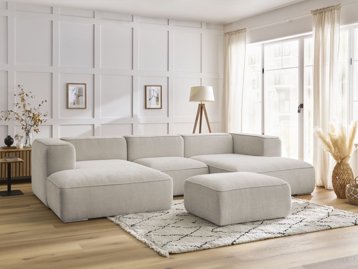 Bobochic Zephyr Wohnlandschaft mit Pouf Strukturstoff Beige