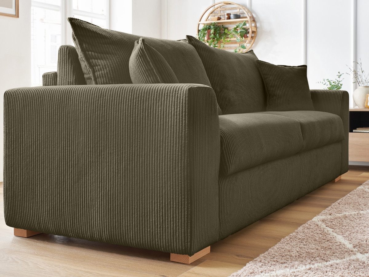 Bobochic Augustin Schlafsofa 3-Sitzer Cordsamt Hellgrün, Liegefläche 140 × 200 cm