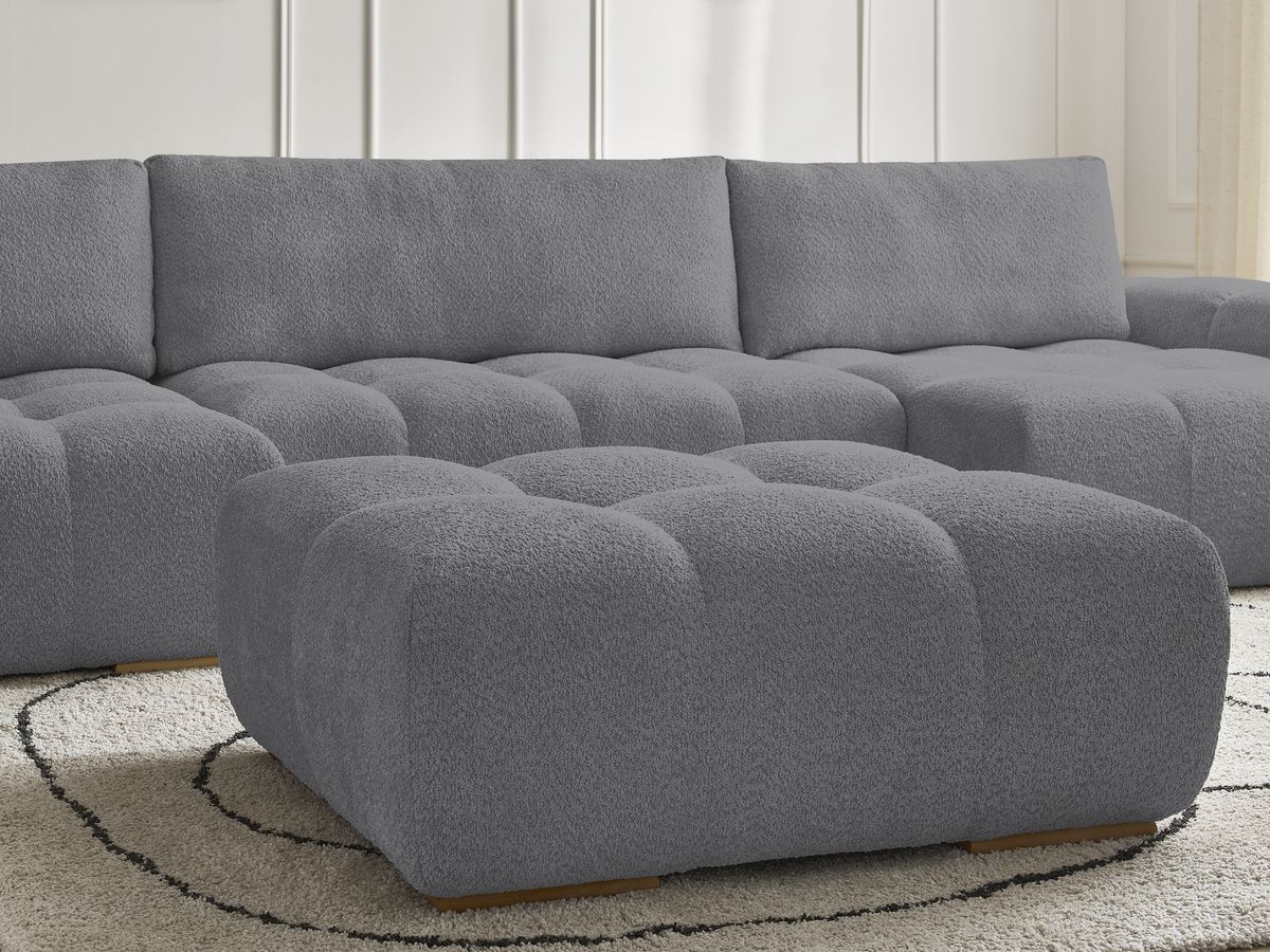Bobochic Anakin Wohnlandschaft mit Pouf, 3 Kissen Bouclé-Stoff Dunkelgrau