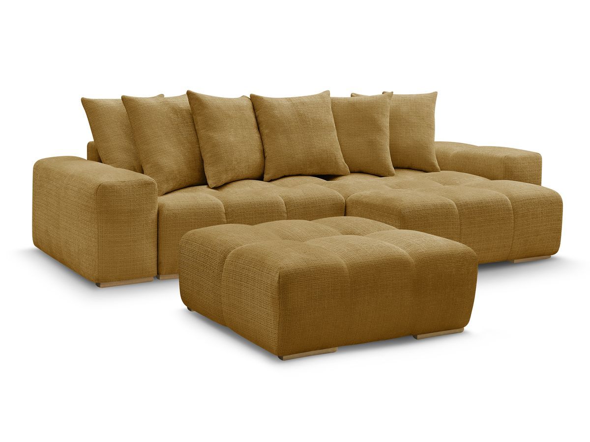 Bobochic Anakin Ecksofa mit Pouf, 6 Kissen Strukturstoff Gelb