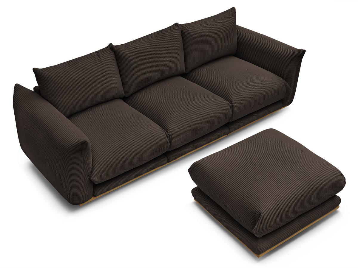 Bobochic Ernest Sofa 3-Sitzer mit Pouf 266 × 106 cm Cordsamt Braun